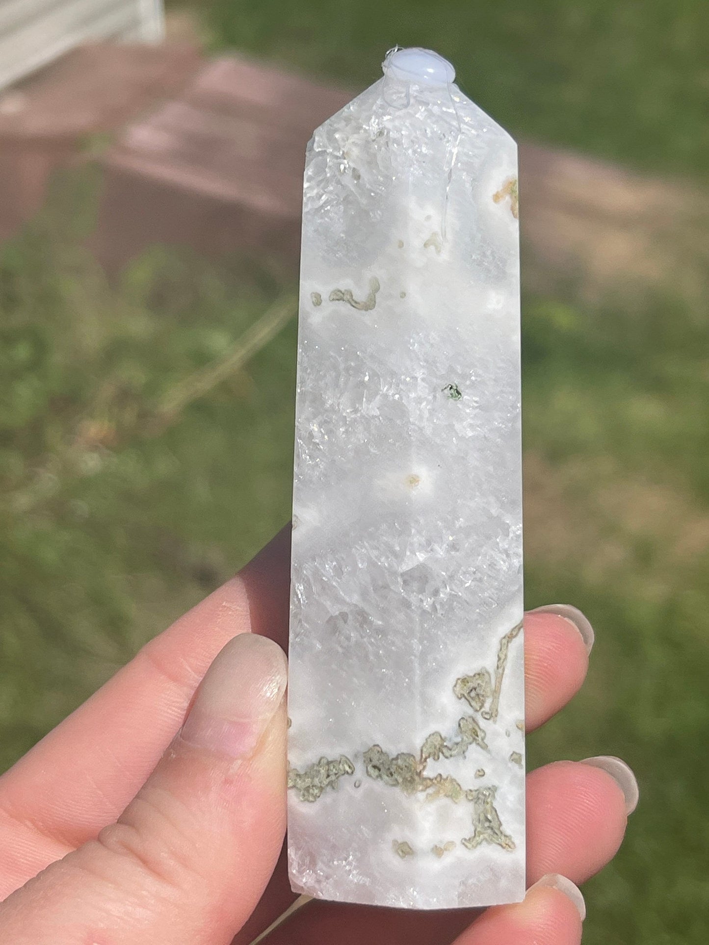 Moss Agate Crystal Tower