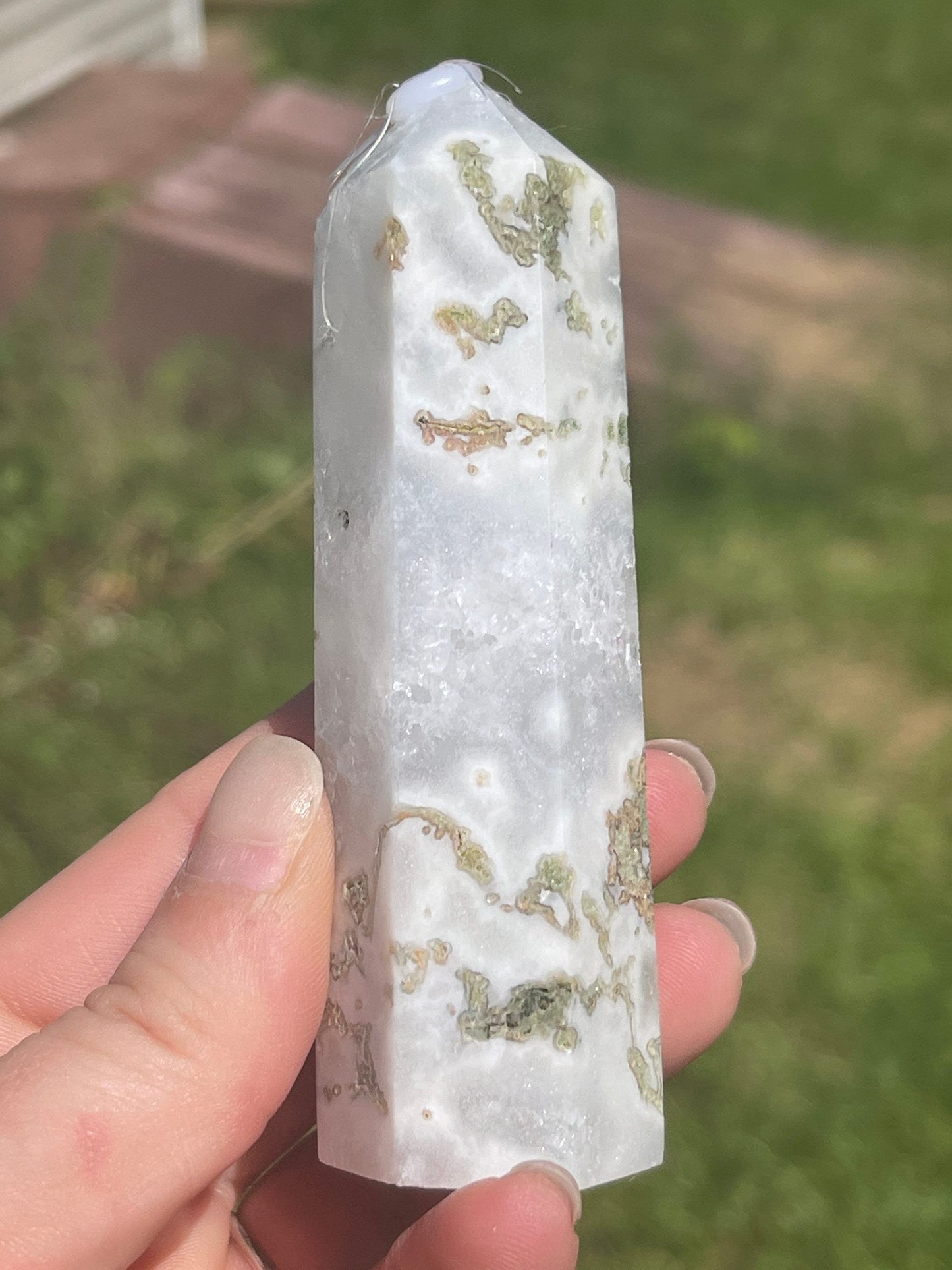 Moss Agate Crystal Tower