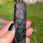 Astrophyllite Garnet Crystal Tower: Firework Stone Carving