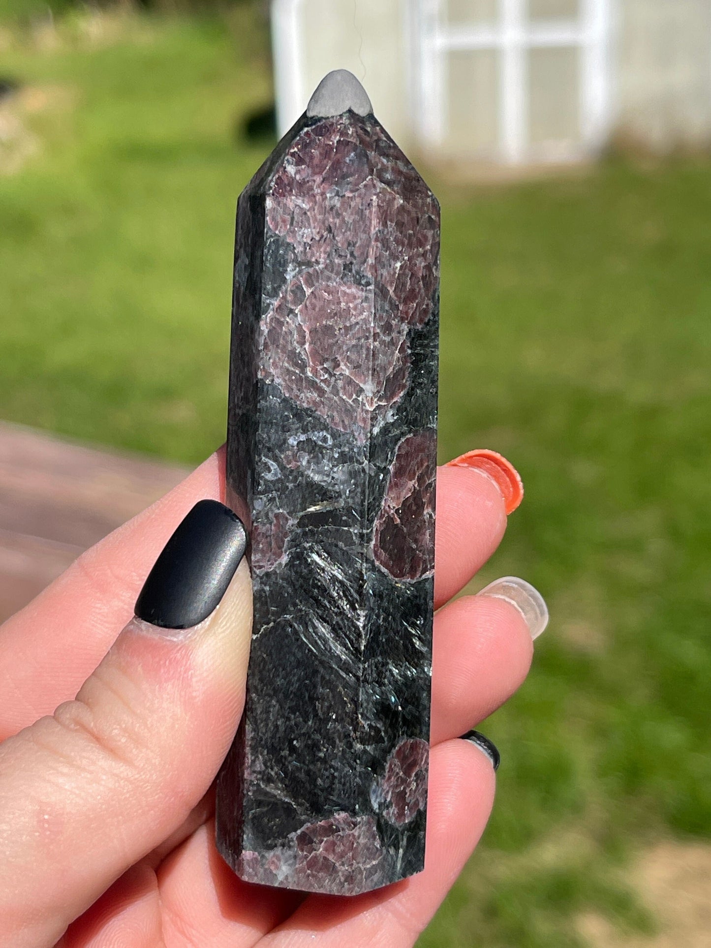 Astrophyllite Garnet Crystal Tower: Firework Stone Carving