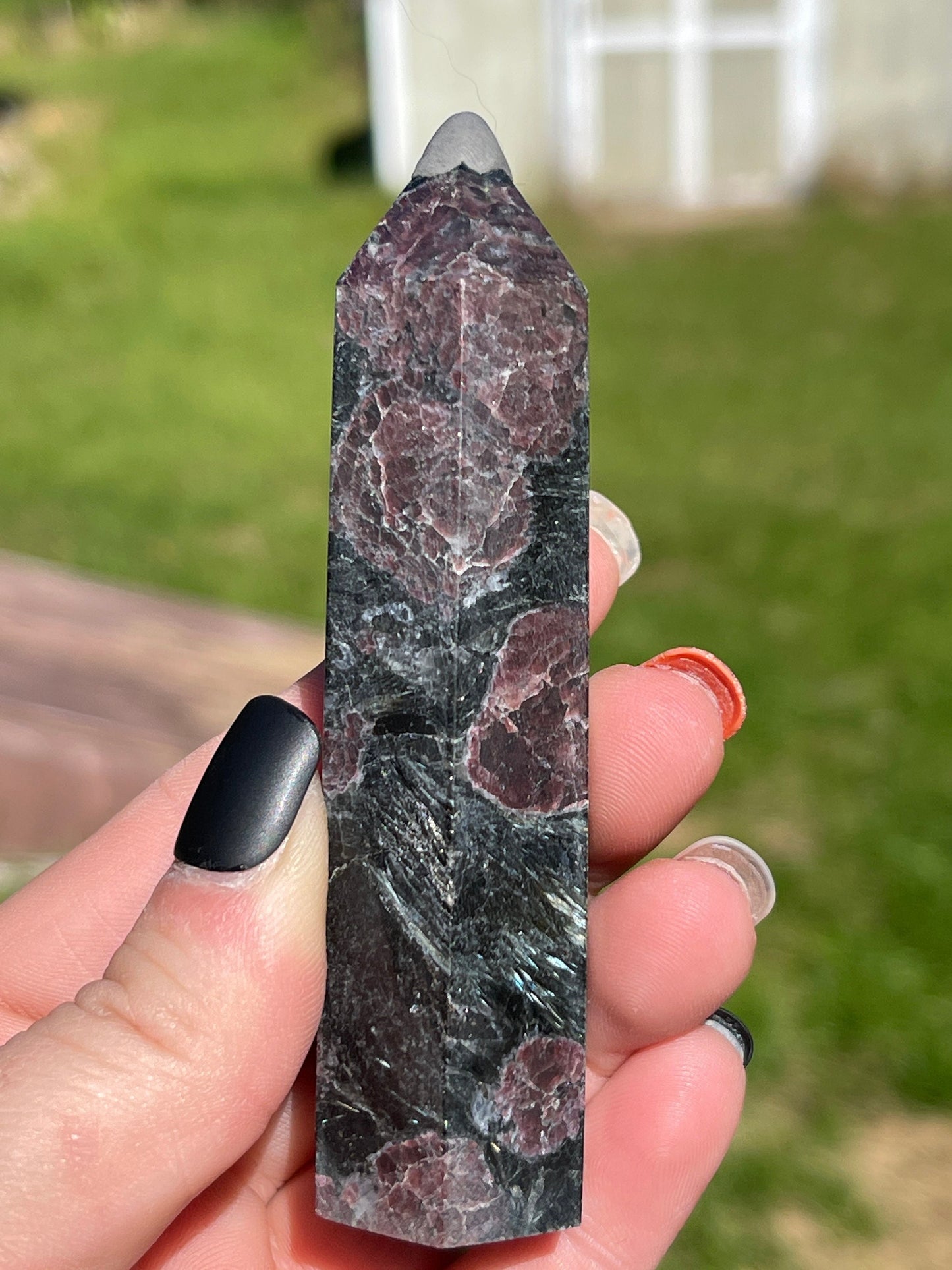 Astrophyllite Garnet Crystal Tower: Firework Stone Carving