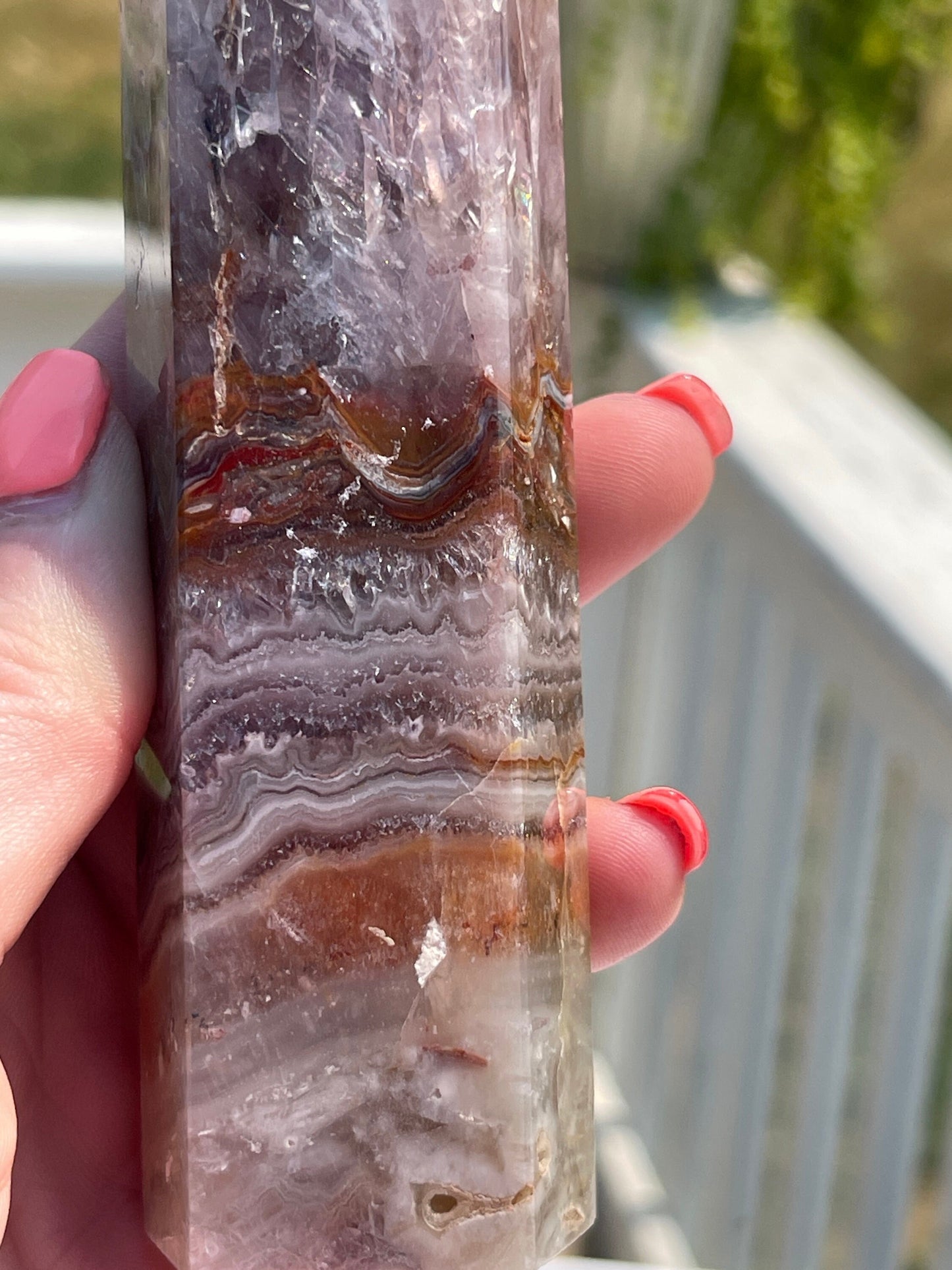 Amethyst Agate Crystal Tower: Meditation Stone Carving (13.6oz)