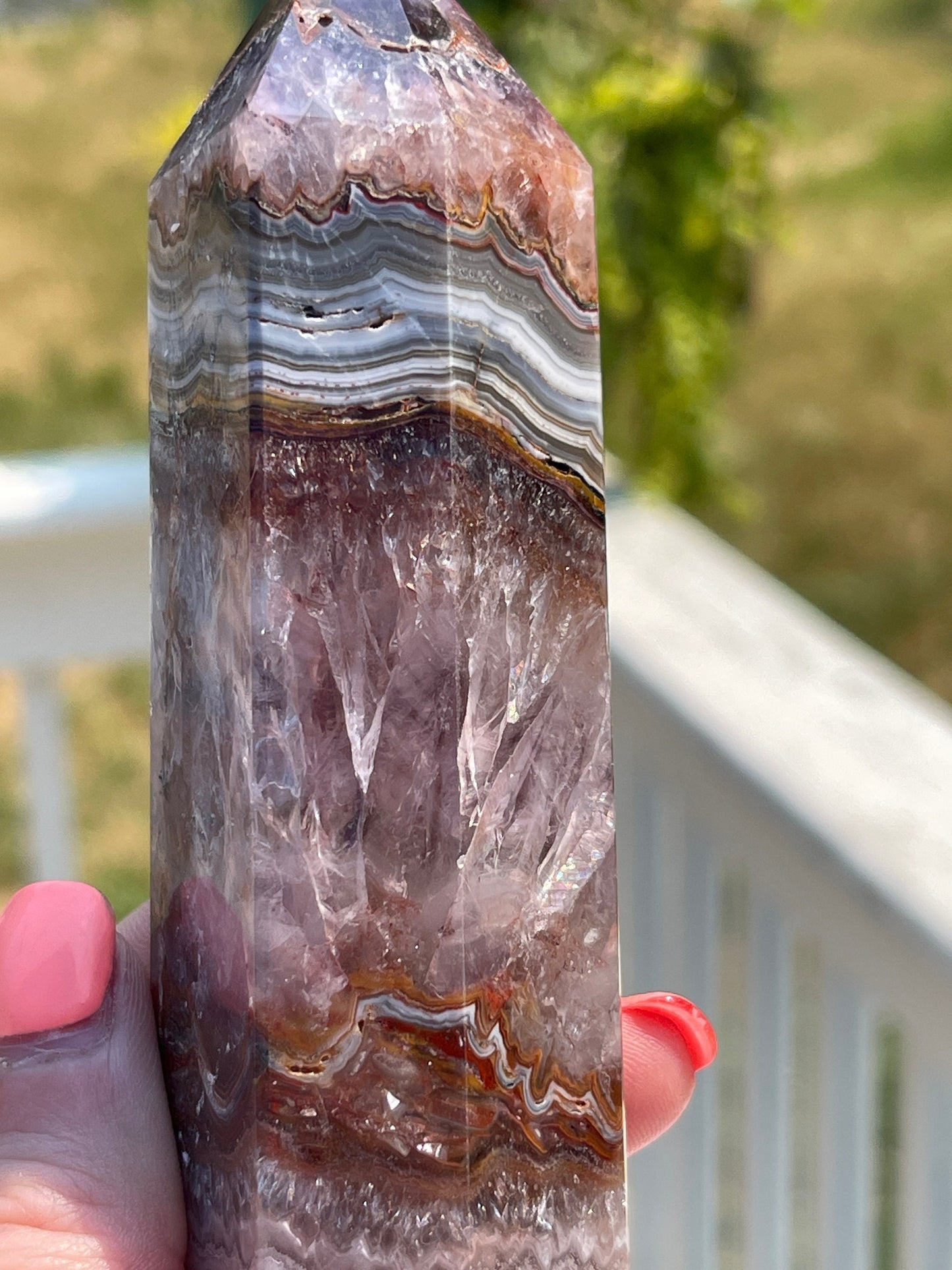 Amethyst Agate Crystal Tower: Meditation Stone Carving (13.6oz)