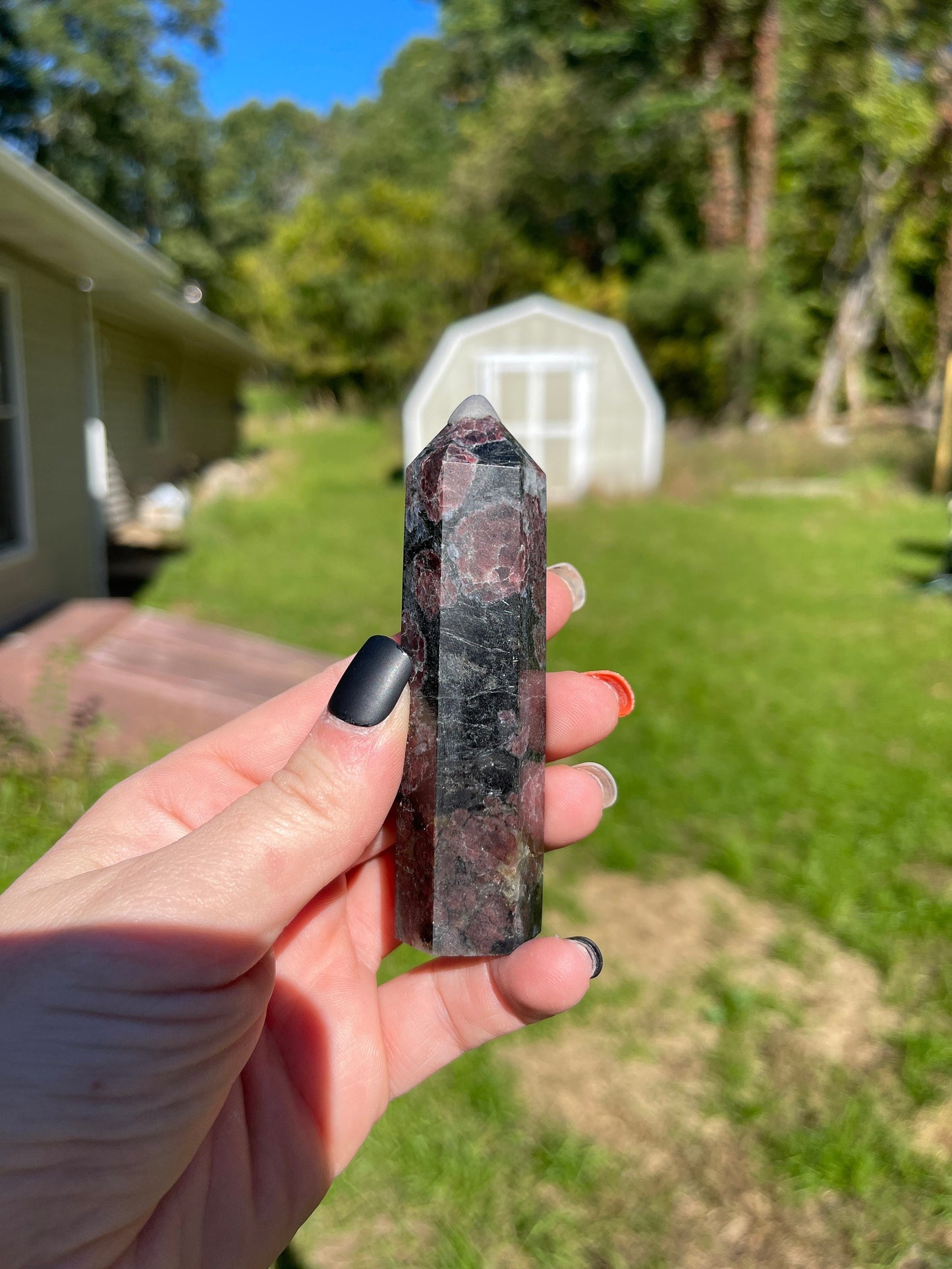 Astrophyllite Garnet Crystal Tower: Firework Stone Carving, Meditation