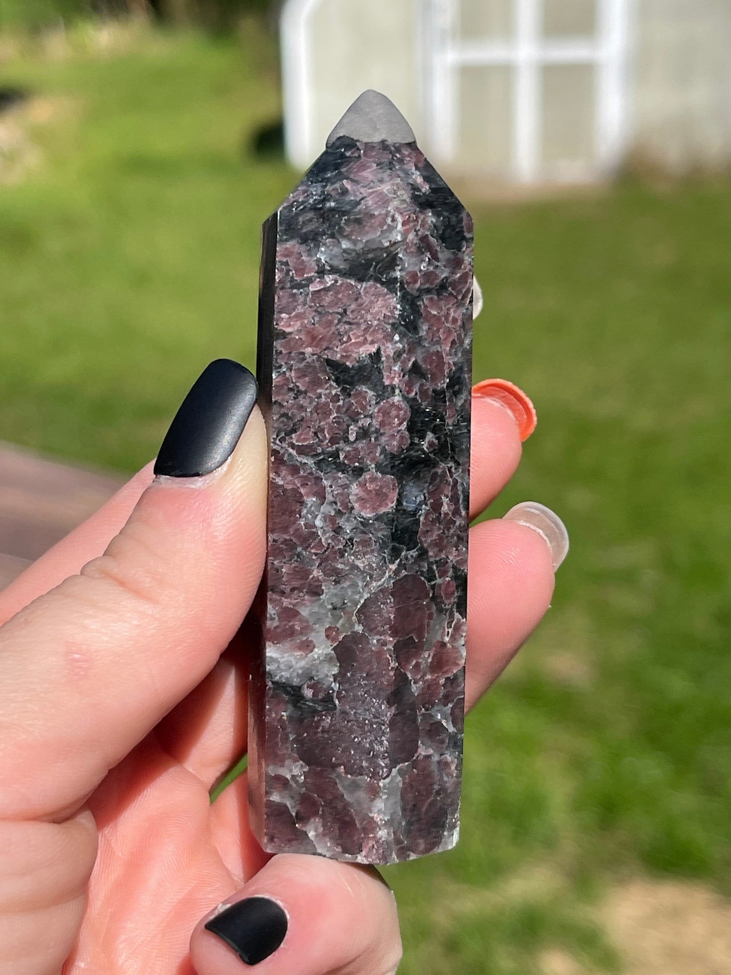 Astrophyllite Garnet Crystal Tower: Firework Stone Carving, 3.5"