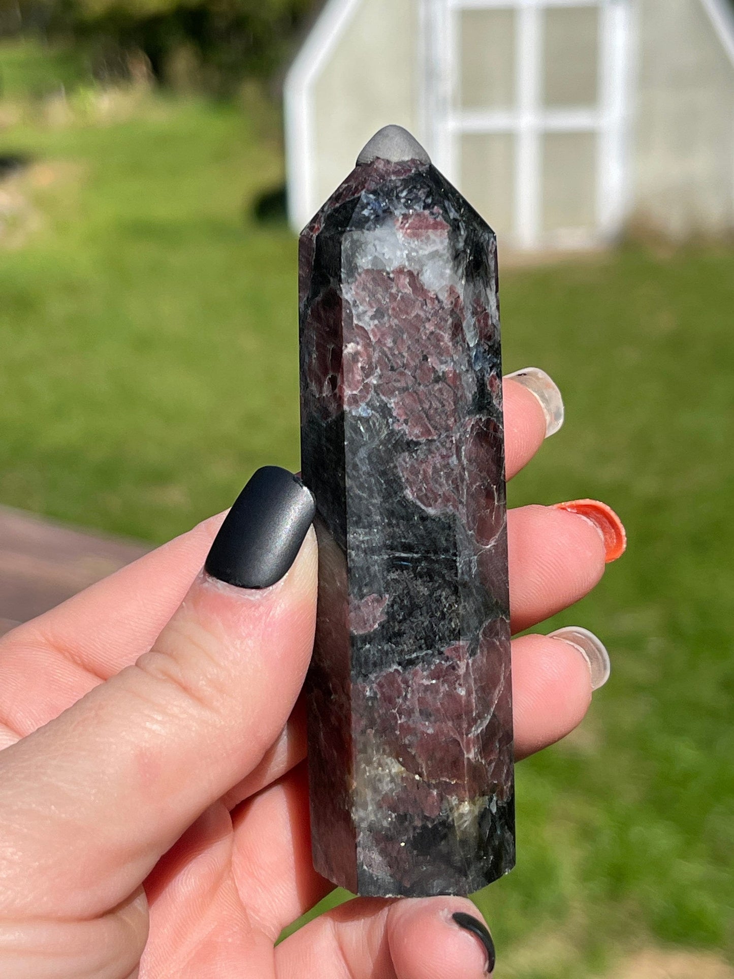 Astrophyllite Garnet Crystal Tower: Firework Stone Carving, Meditation
