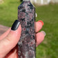 Astrophyllite Garnet Crystal Tower: Firework Stone Carving, 3.5"