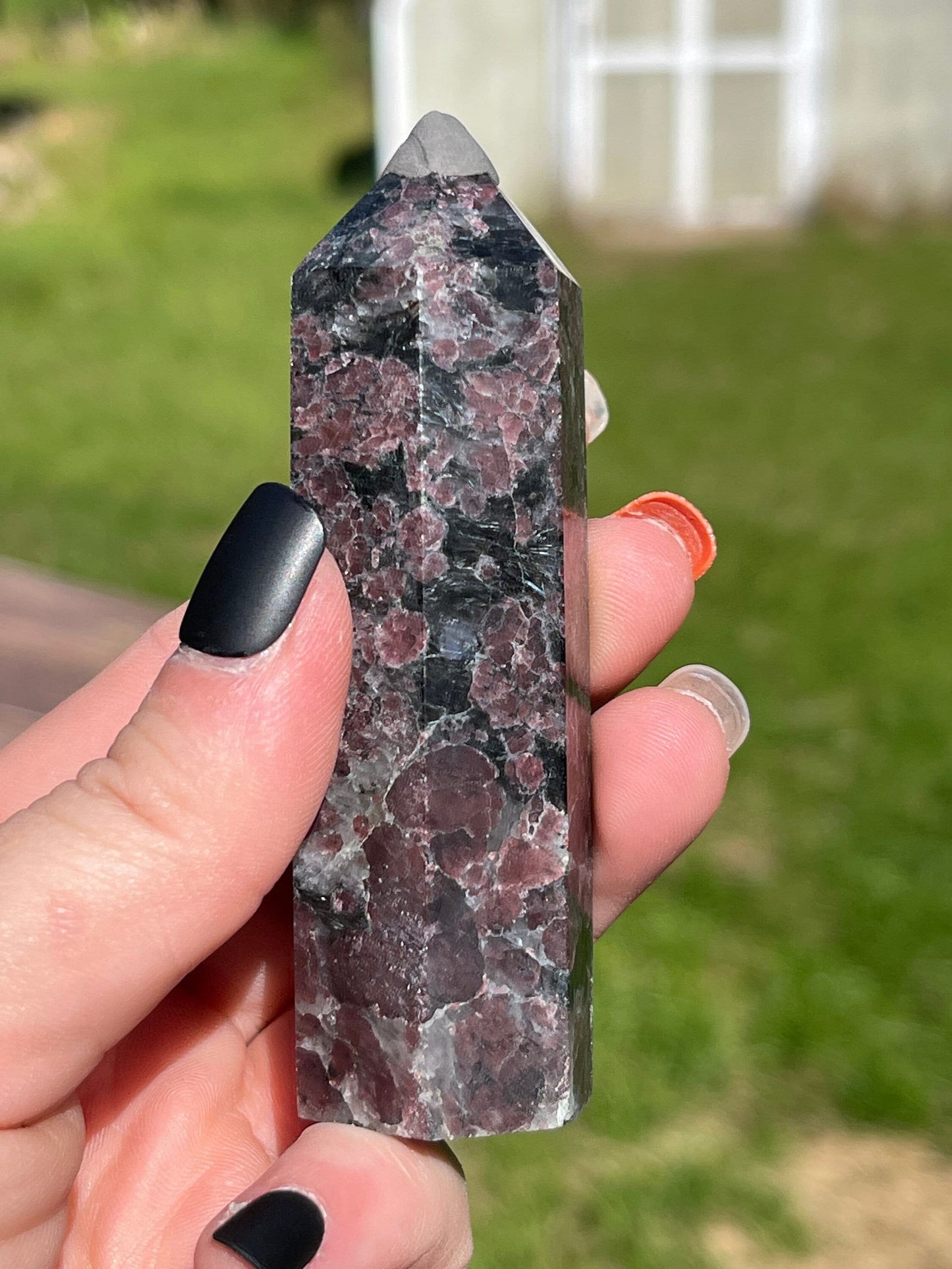 Astrophyllite Garnet Crystal Tower: Firework Stone Carving, 3.5"