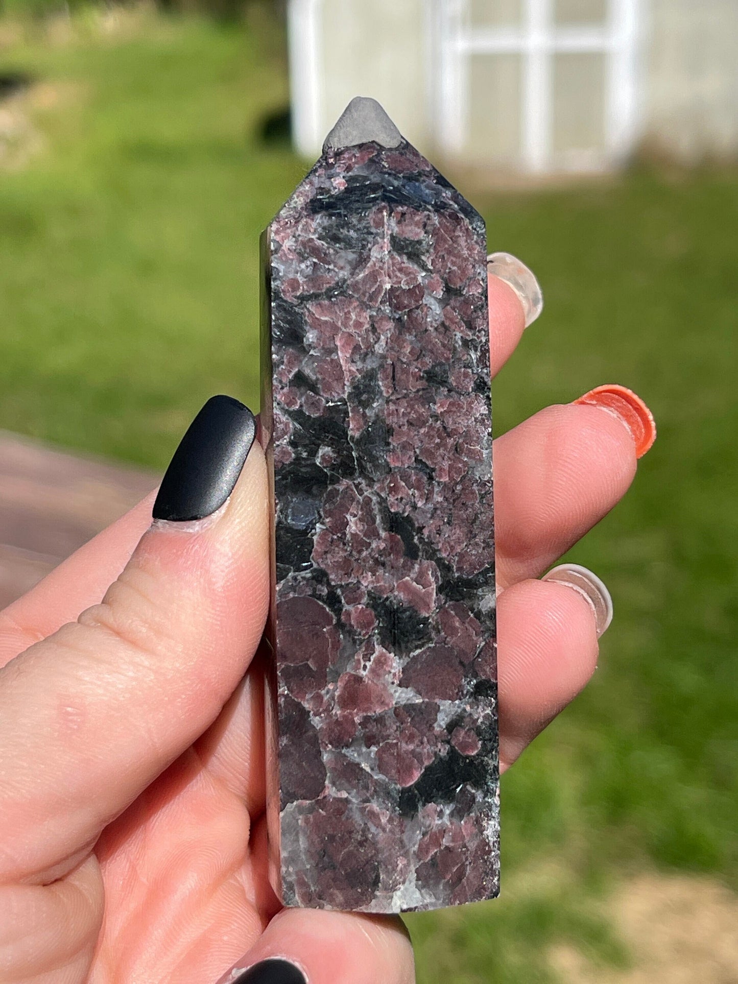 Astrophyllite Garnet Crystal Tower: Firework Stone Carving, 3.5"