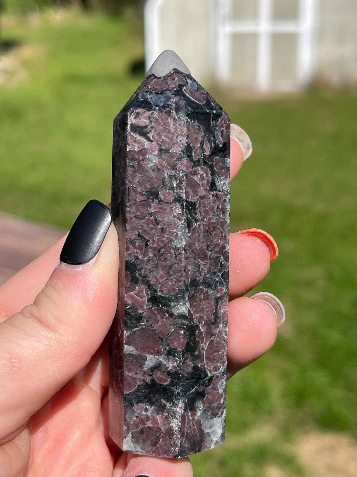 Astrophyllite Garnet Crystal Tower: Firework Stone Carving, 3.5"