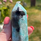 Amazonite Tower with Smoky Quartz and Purple Mica: Madagascar Crystal Carving
