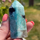 Amazonite Tower with Smoky Quartz and Purple Mica: Madagascar Crystal Carving