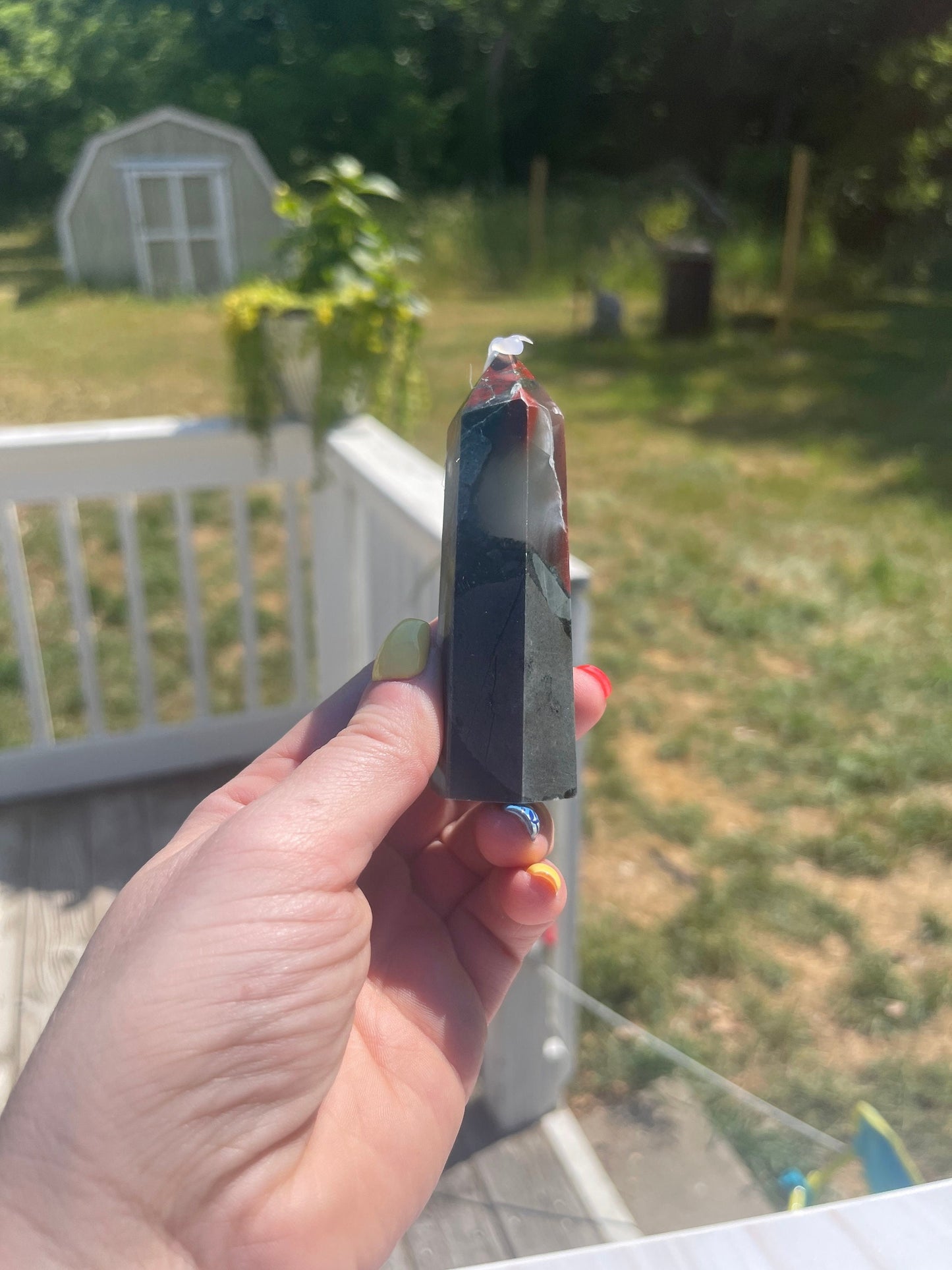 African Bloodstone Tower with Pyrite Inclusions