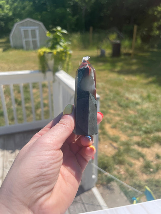 African Bloodstone Tower with Pyrite Inclusions