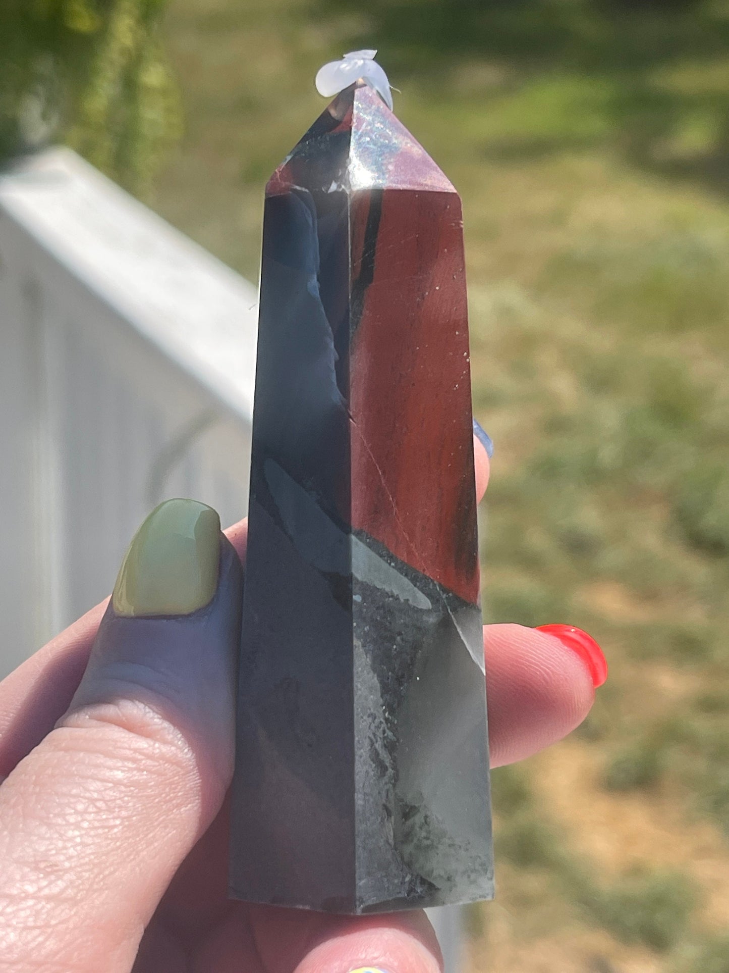 African Bloodstone Tower with Pyrite Inclusions