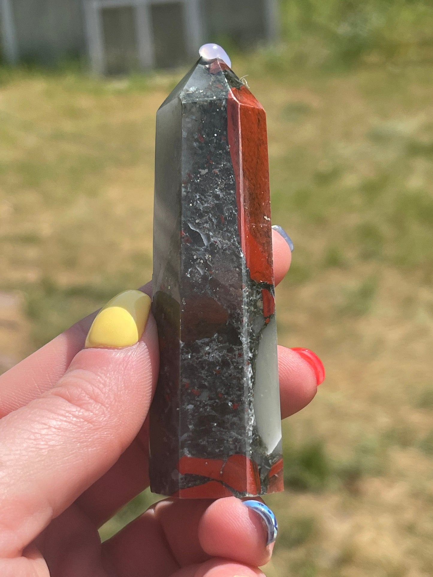 African Bloodstone Crystal Tower with Pyrite Inclusions