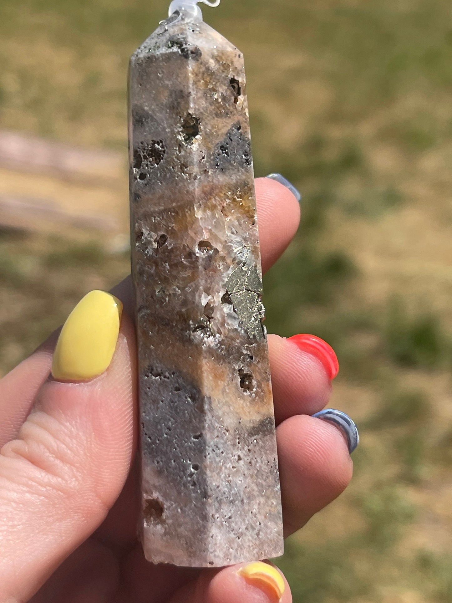 Druzy Sphalerite Tower with Pyrite: Reiki Healing Crystal