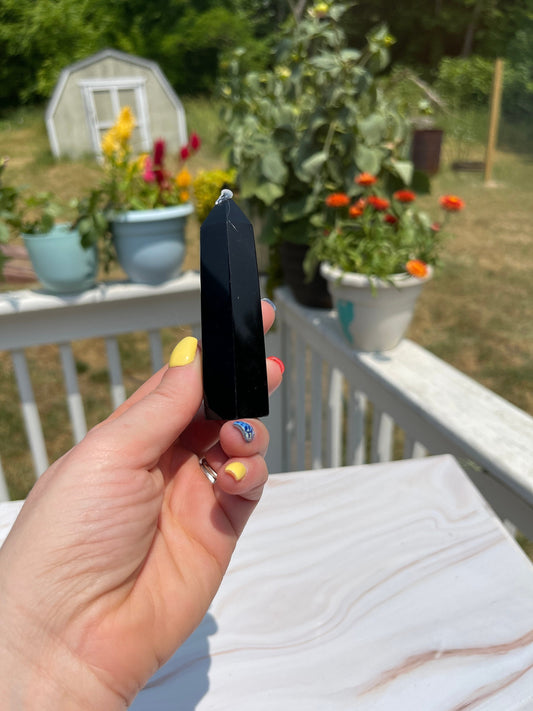 Obsidian Obelisk Tower: Natural Crystal Point, Reiki Healing Stone