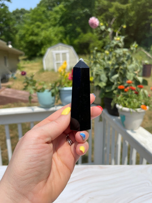 Black Obsidian Obelisk Tower: Reiki Healing Crystal Decor