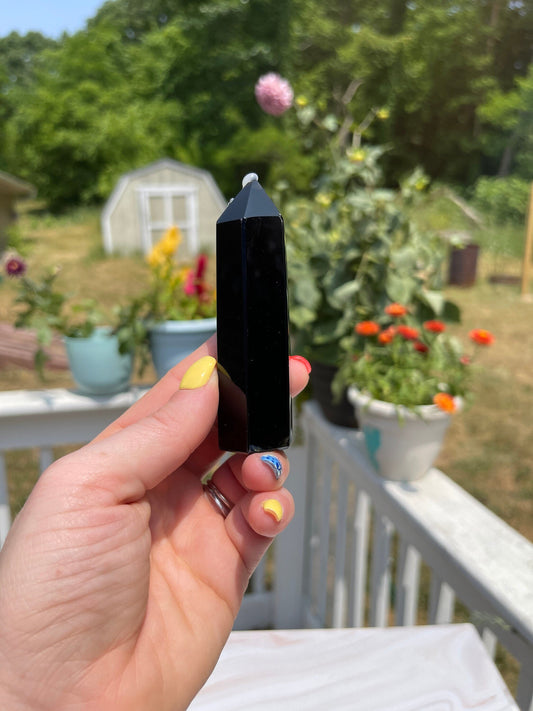 Natural Obsidian Obelisk Tower: Reiki Healing Crystal Decor