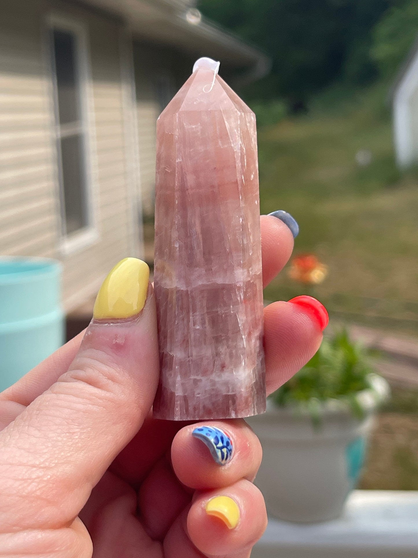 Rose Calcite Tower: Self-healing