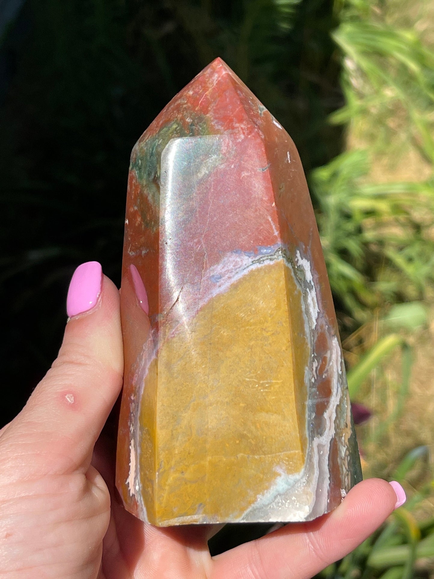 Orbicular ocean jasper tower | crystal gift| meditation stone | crystal carving