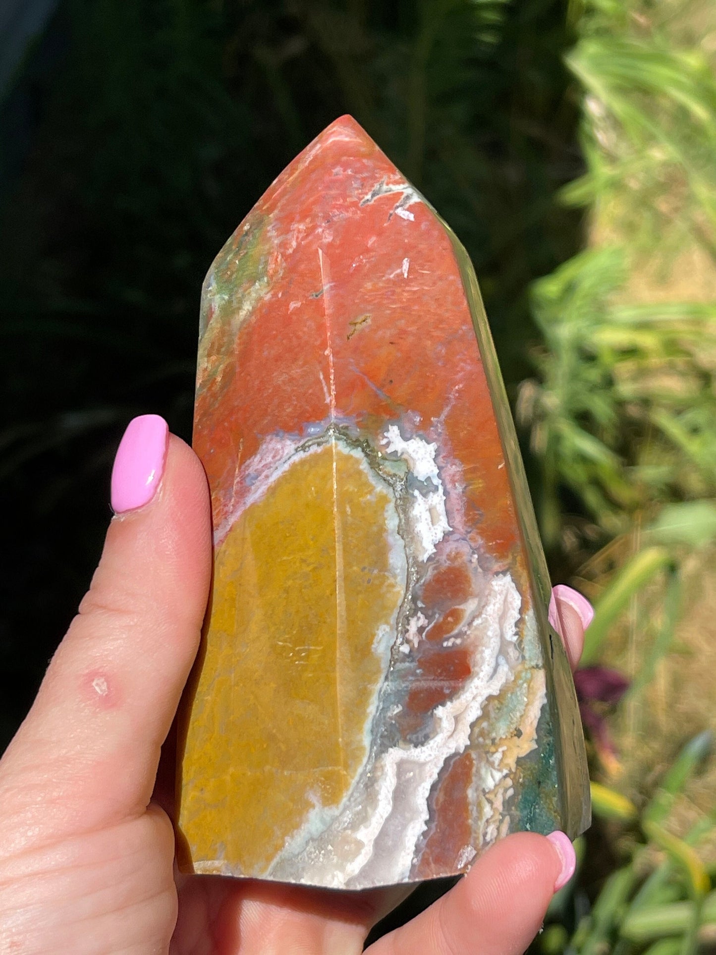 Orbicular ocean jasper tower | crystal gift| meditation stone | crystal carving