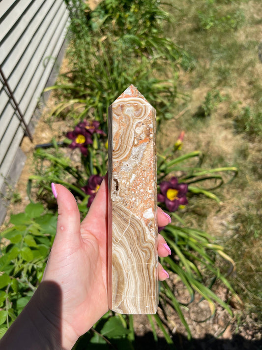 Chocolate Calcite Tower with Druzy