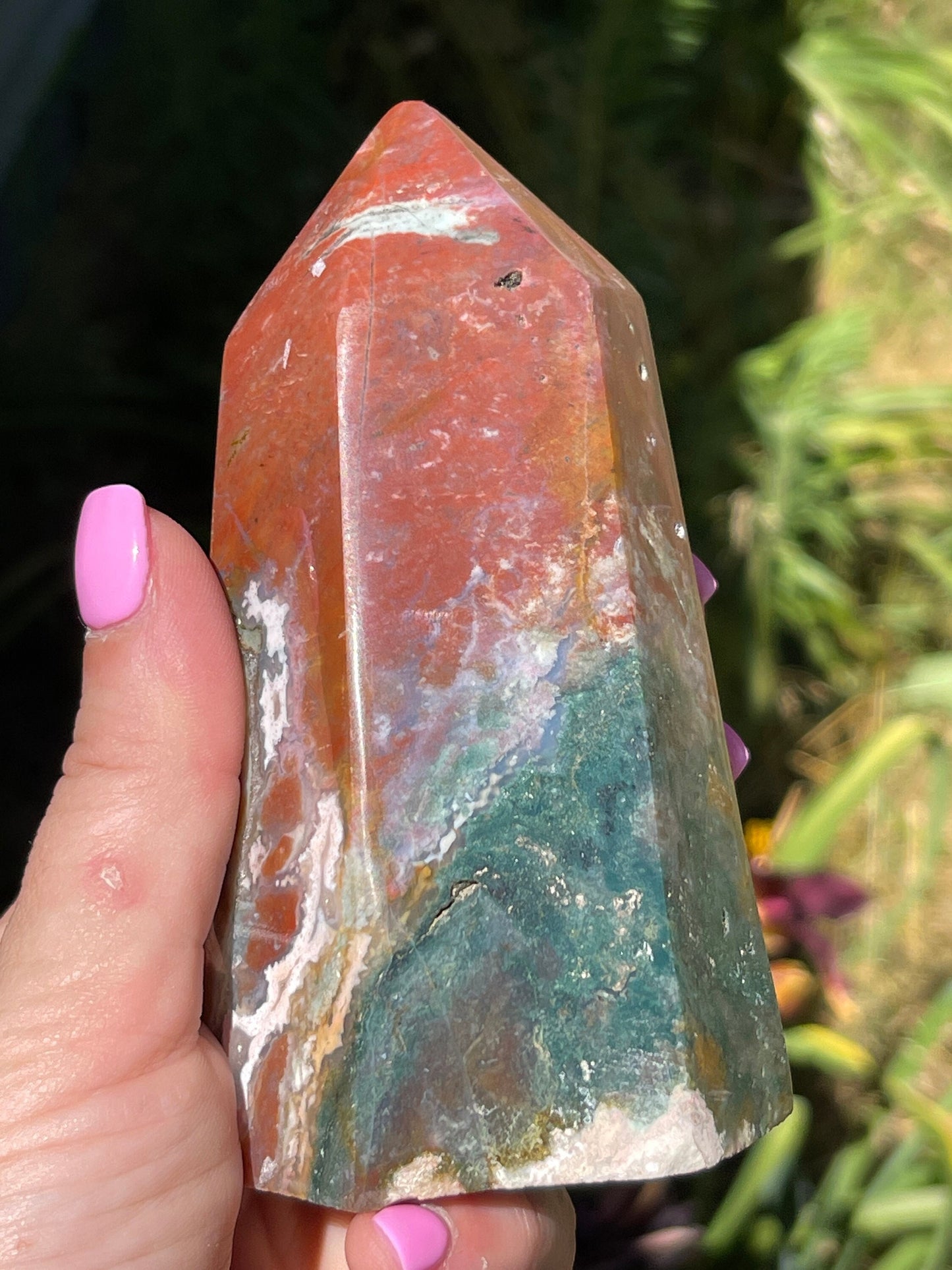 Orbicular ocean jasper tower | crystal gift| meditation stone | crystal carving