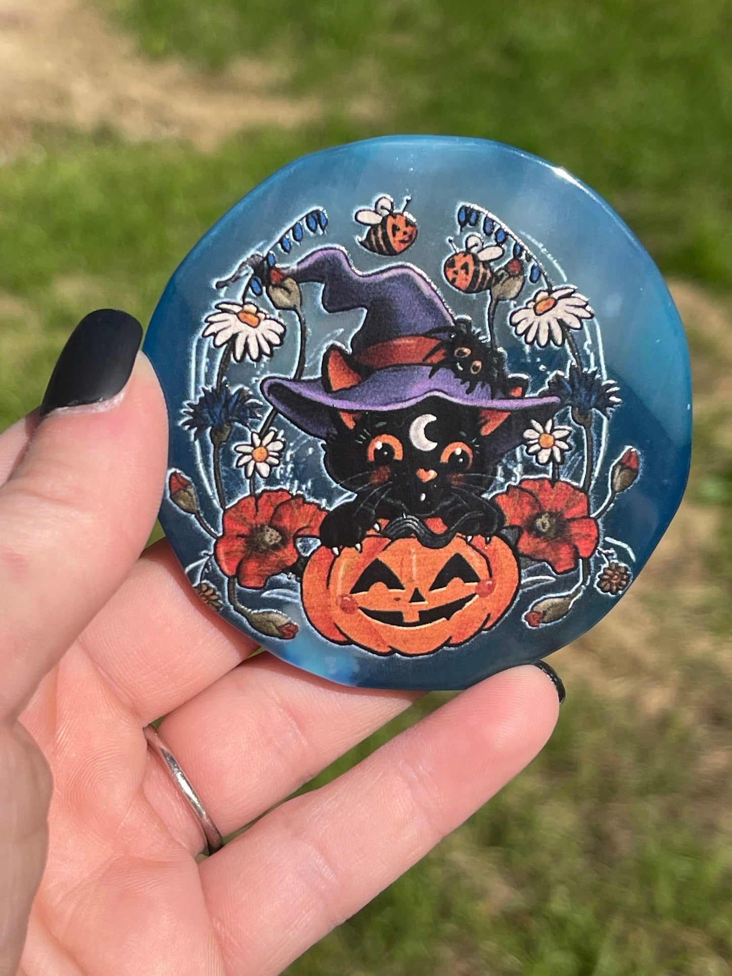 Halloween Witch Cat Agate Coaster