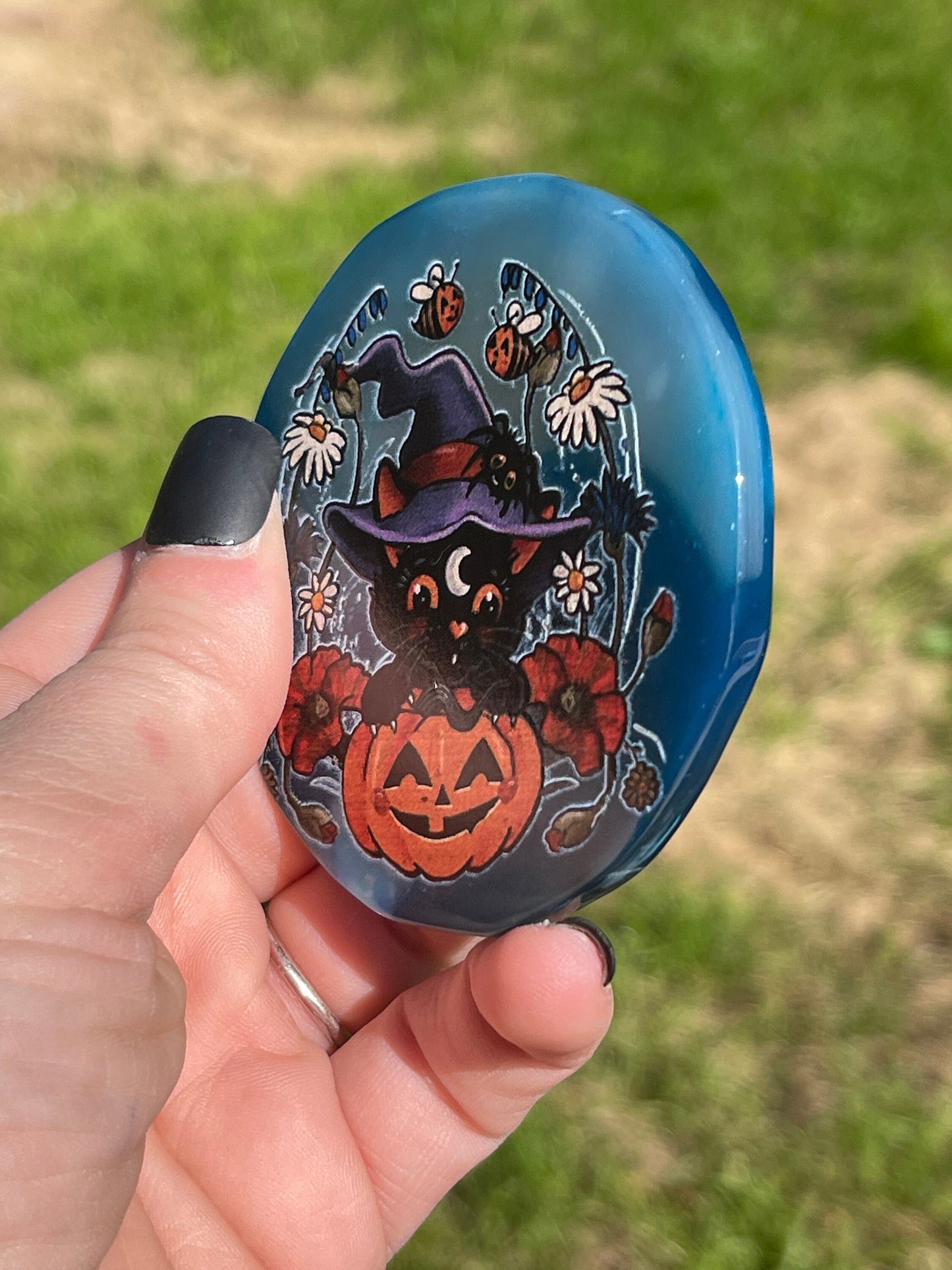 Halloween Witch Cat Agate Coaster