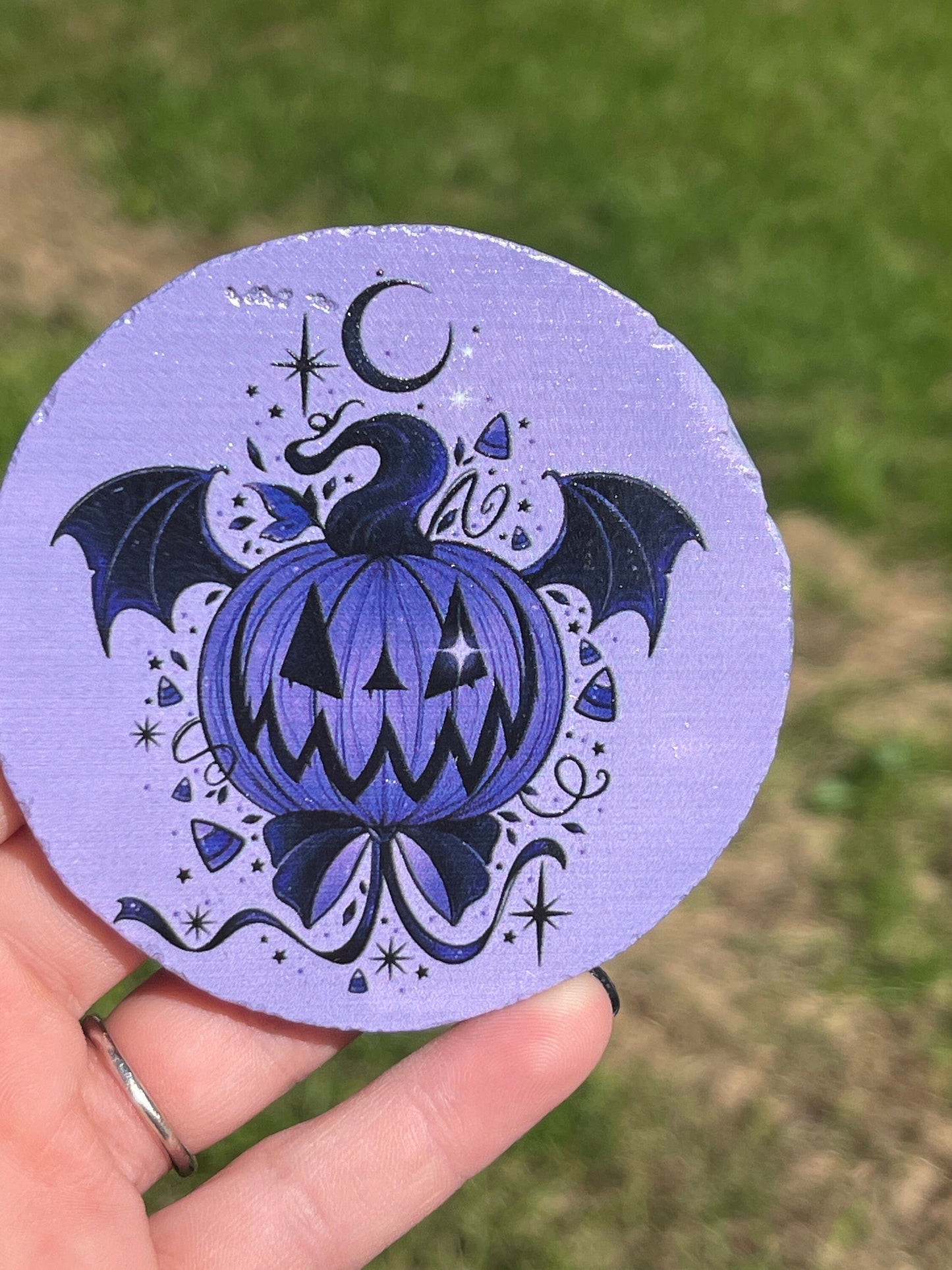 Halloween Pumpkin Bat Agate Coaster