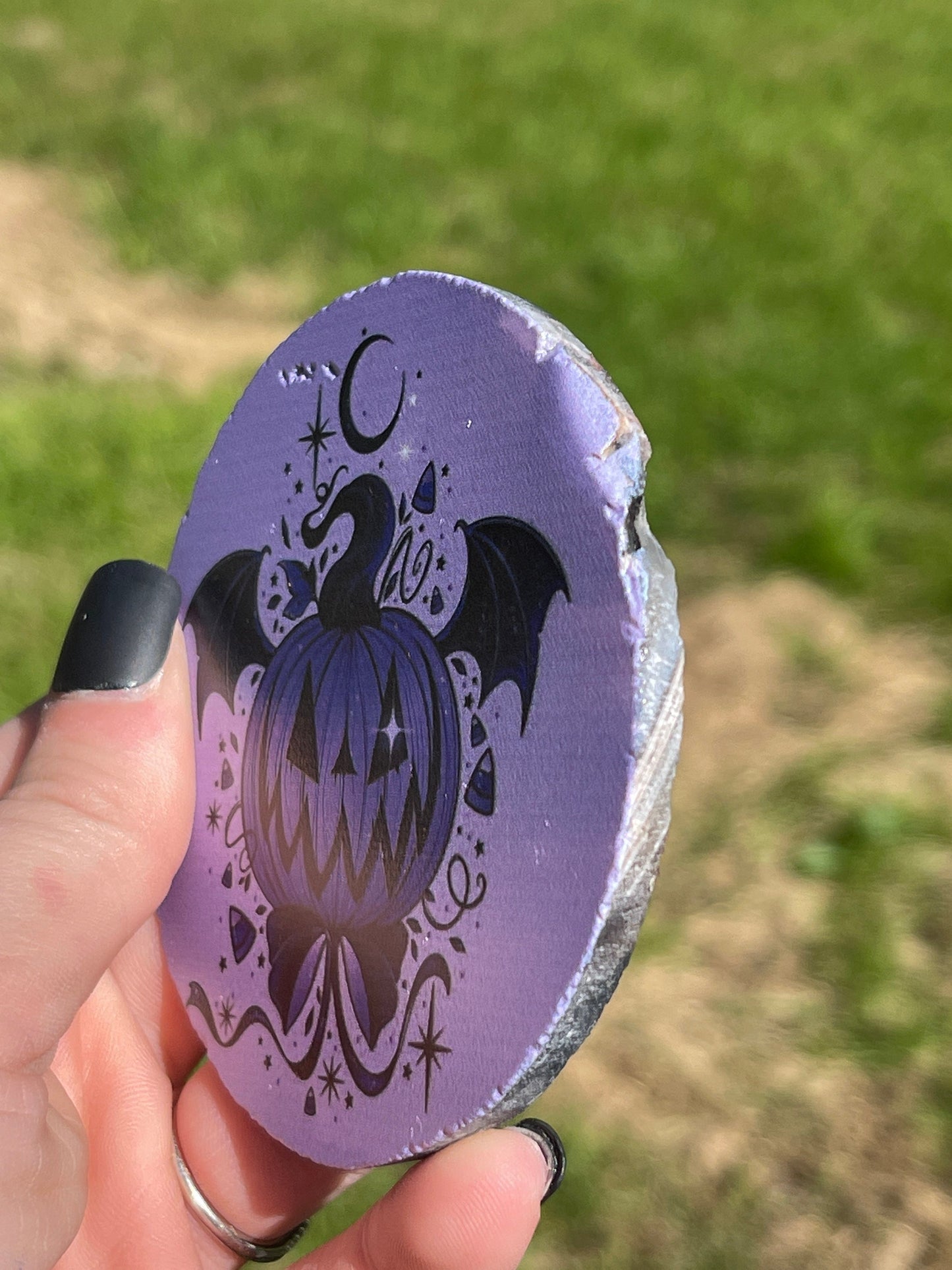 Halloween Pumpkin Bat Agate Coaster