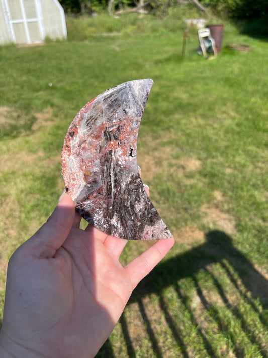Hematite Quartz Moon Carving