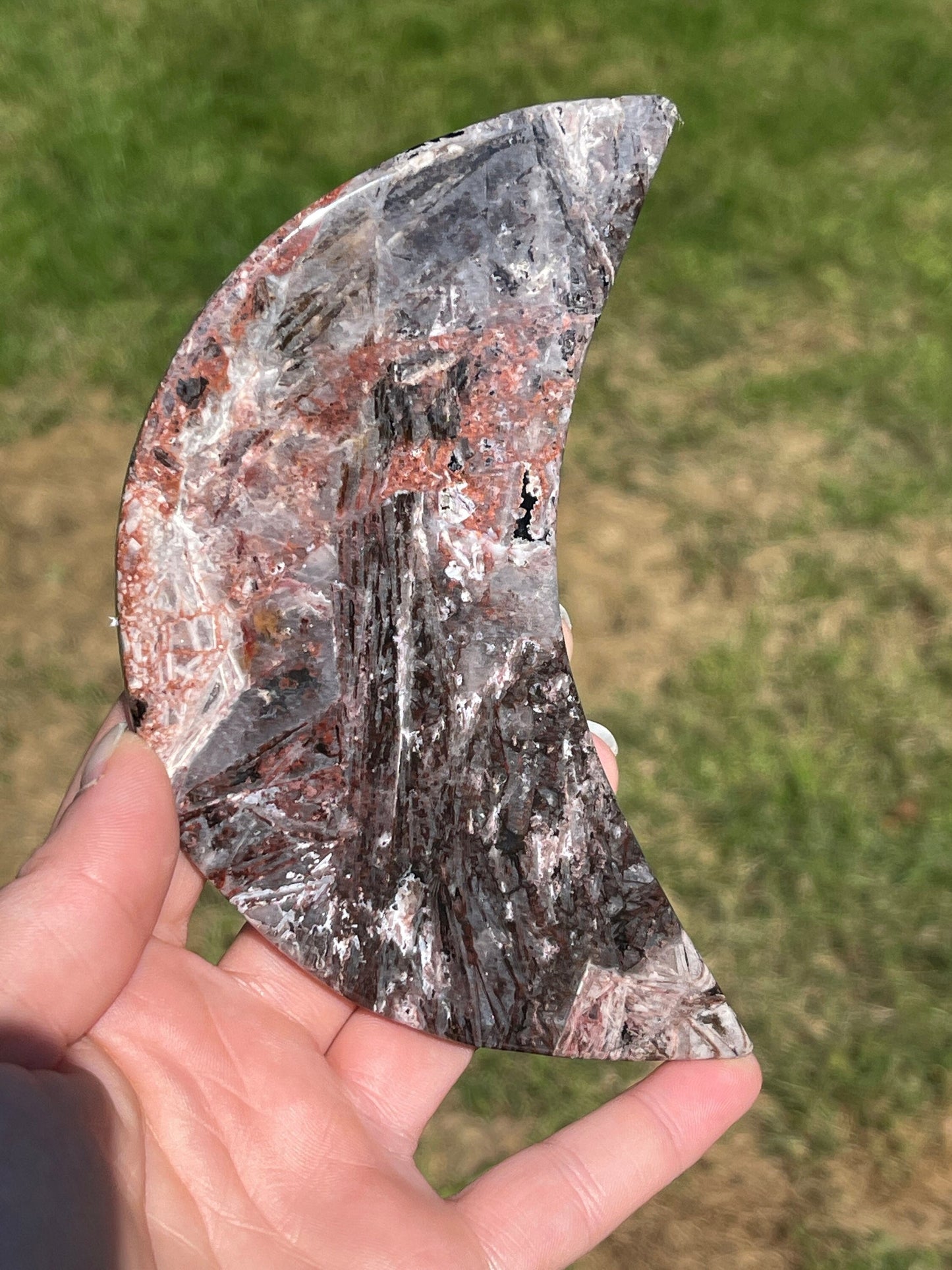 Hematite Quartz Moon Carving