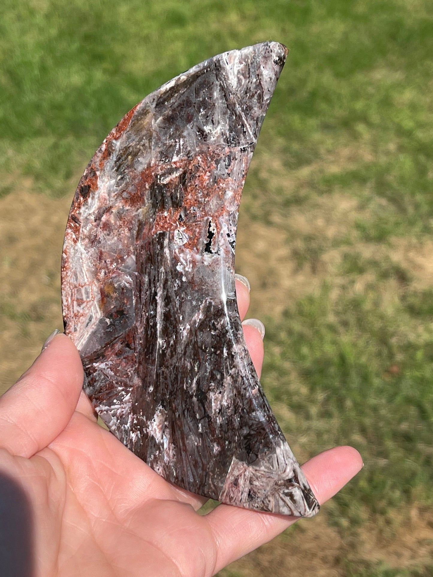 Hematite Quartz Moon Carving