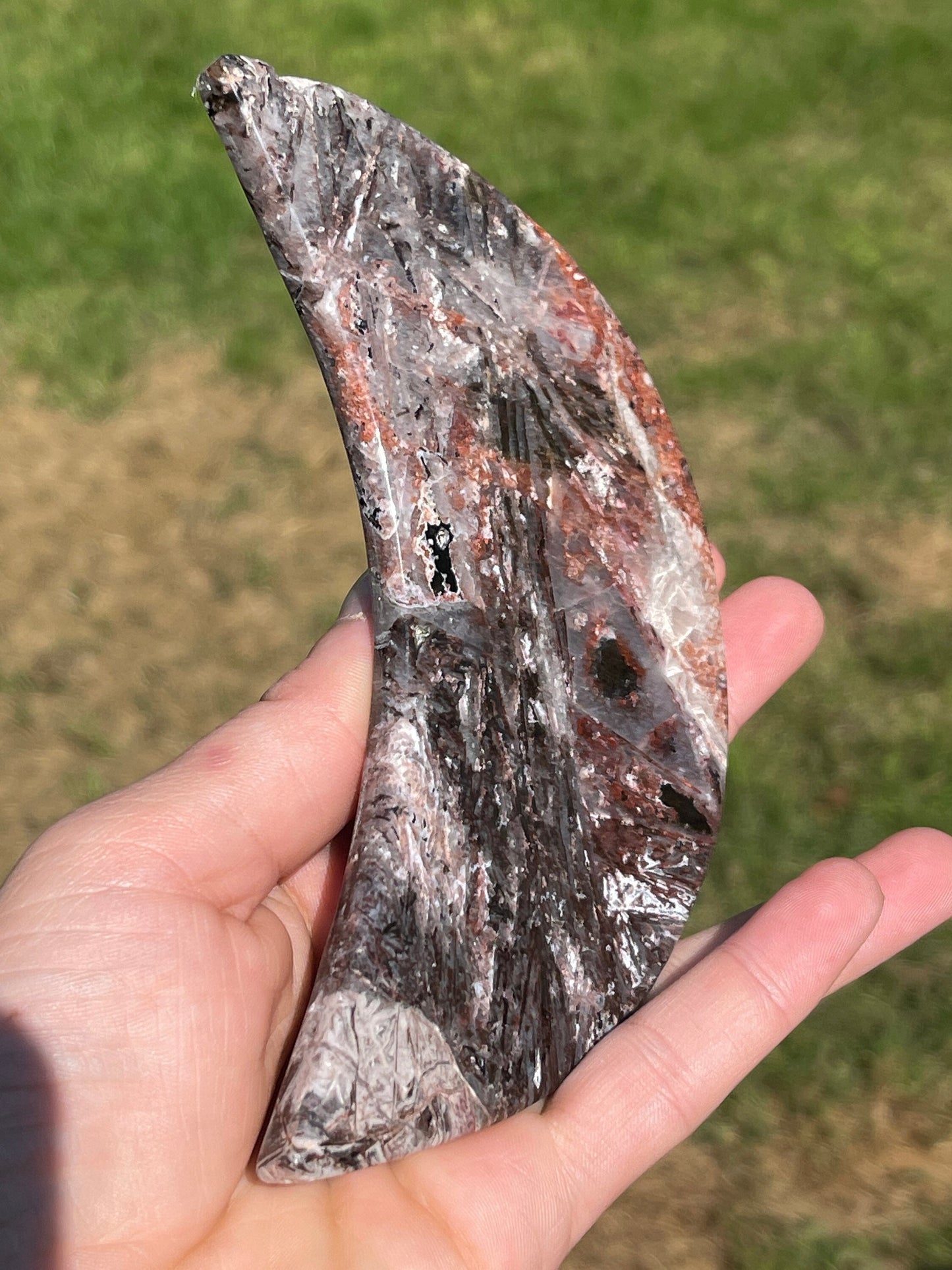 Hematite Quartz Moon Carving