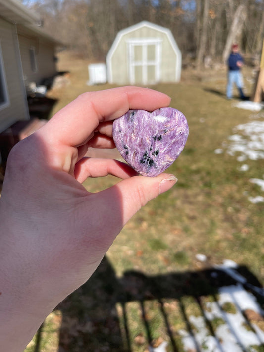 Charoite Crystal Heart Carving: Meditation Stone
