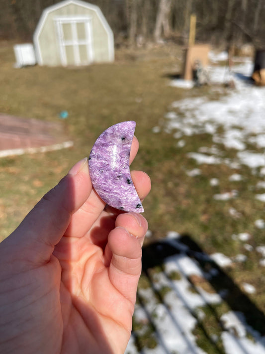 Charoite Crystal Moon Carving: Spiritual Meditation Stone