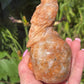 Large Calcite Skull with Owl Carving