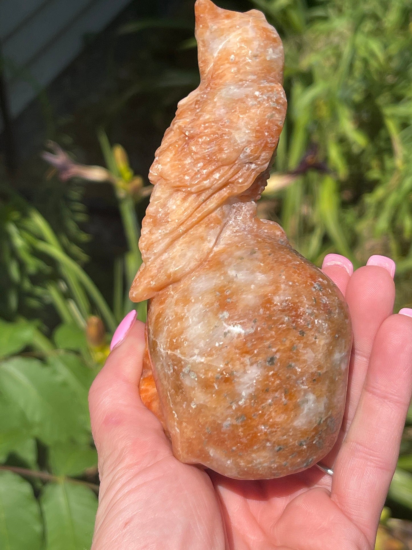 Large Calcite Skull with Owl Carving