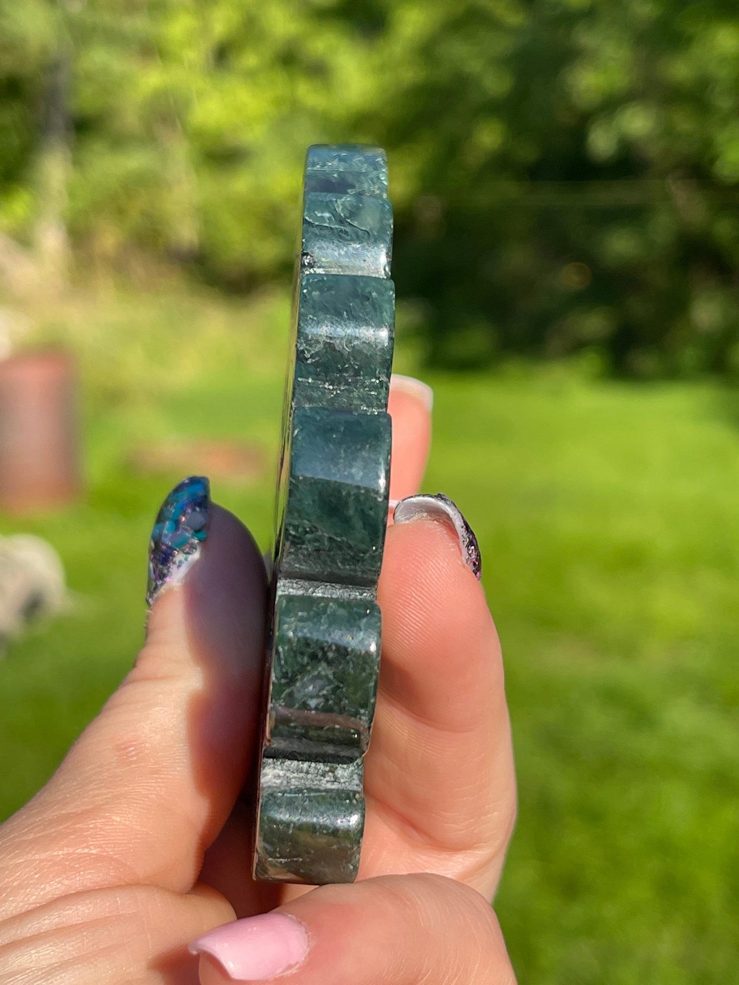 Moss Agate Crystal Leaf Carving
