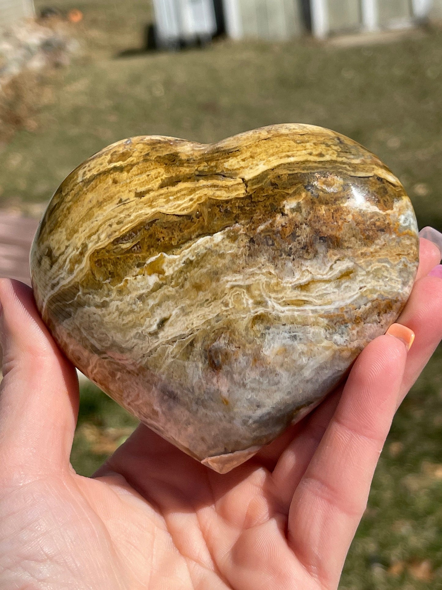 Ocean Jasper Heart Carving: Polished Crystal Meditation Stone