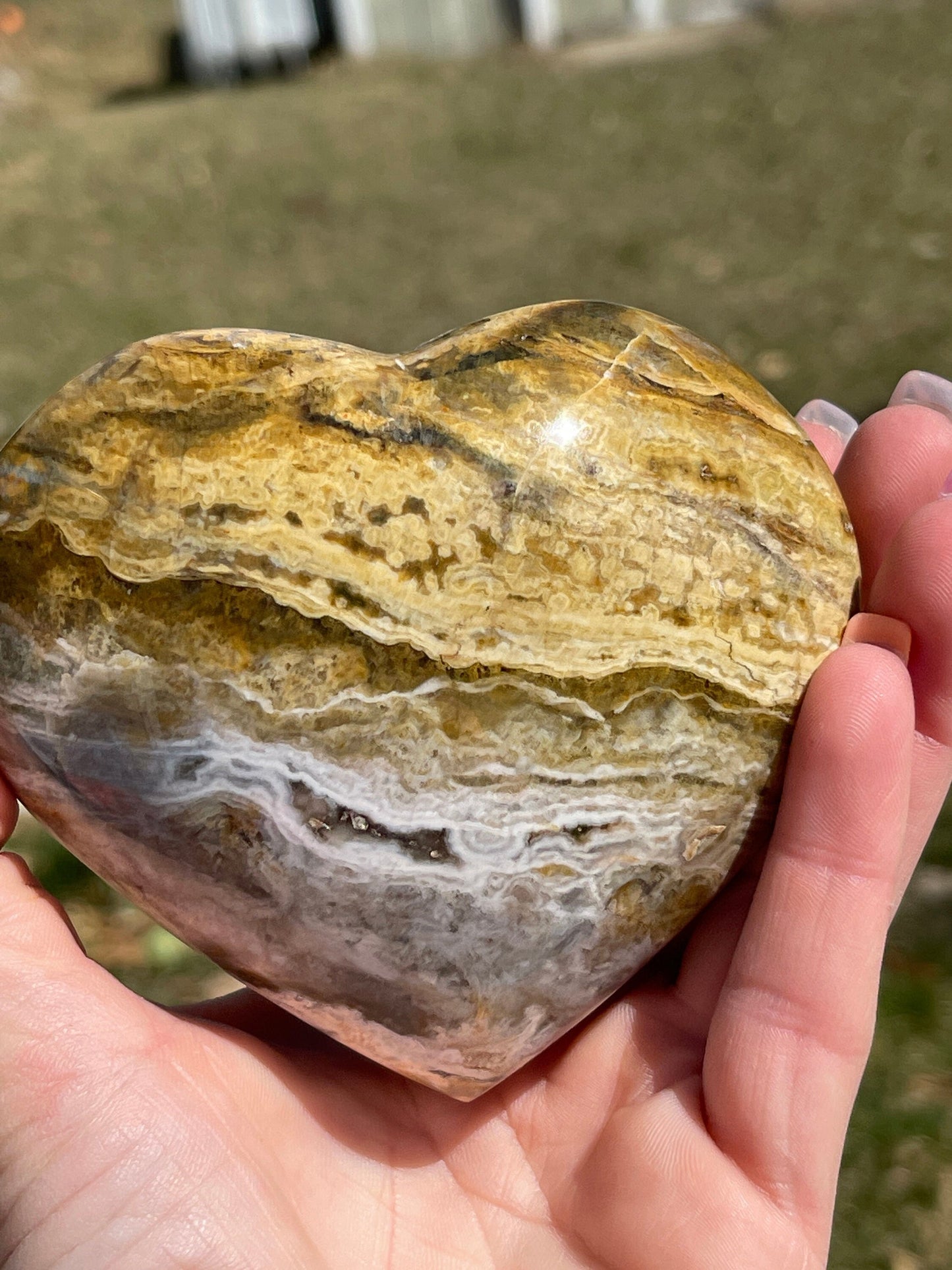 Ocean Jasper Heart Carving: Polished Crystal Meditation Stone