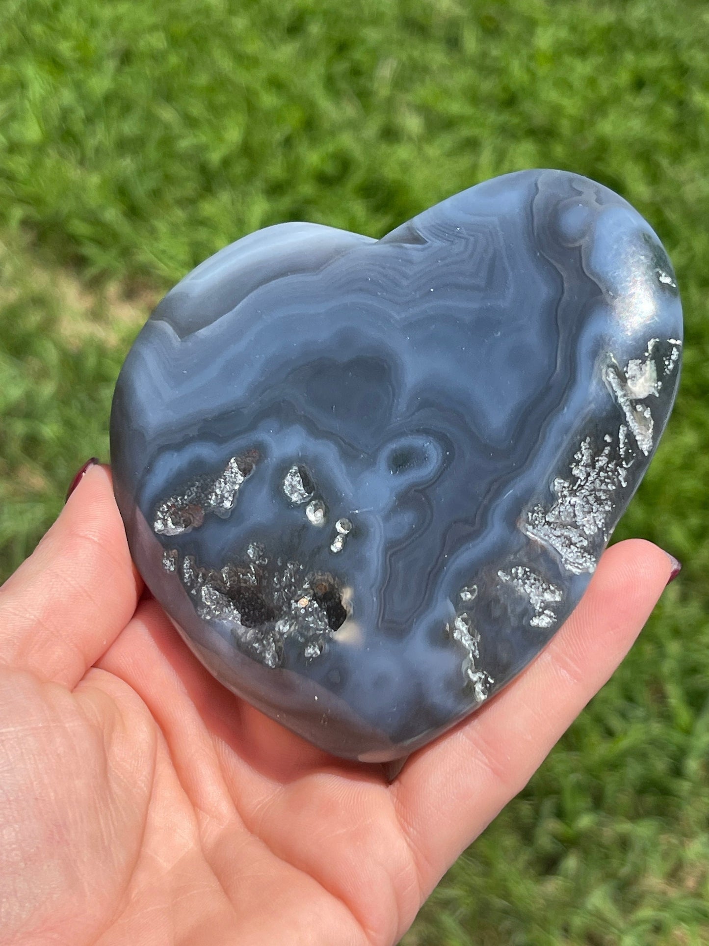 Blue Agate Heart Carving