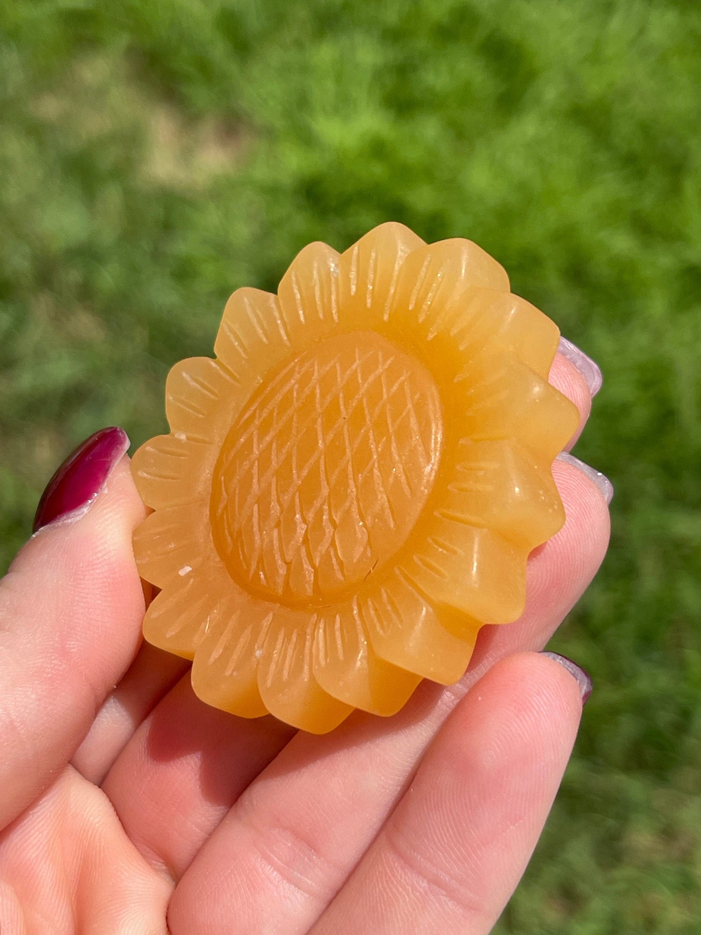 1pc Orange Calcite Sunflower Carving