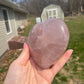 Rose Quartz Crystal Heart Carving with Rainbow Flash