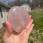 Rose Quartz Crystal Heart Carving with Rainbow Flash