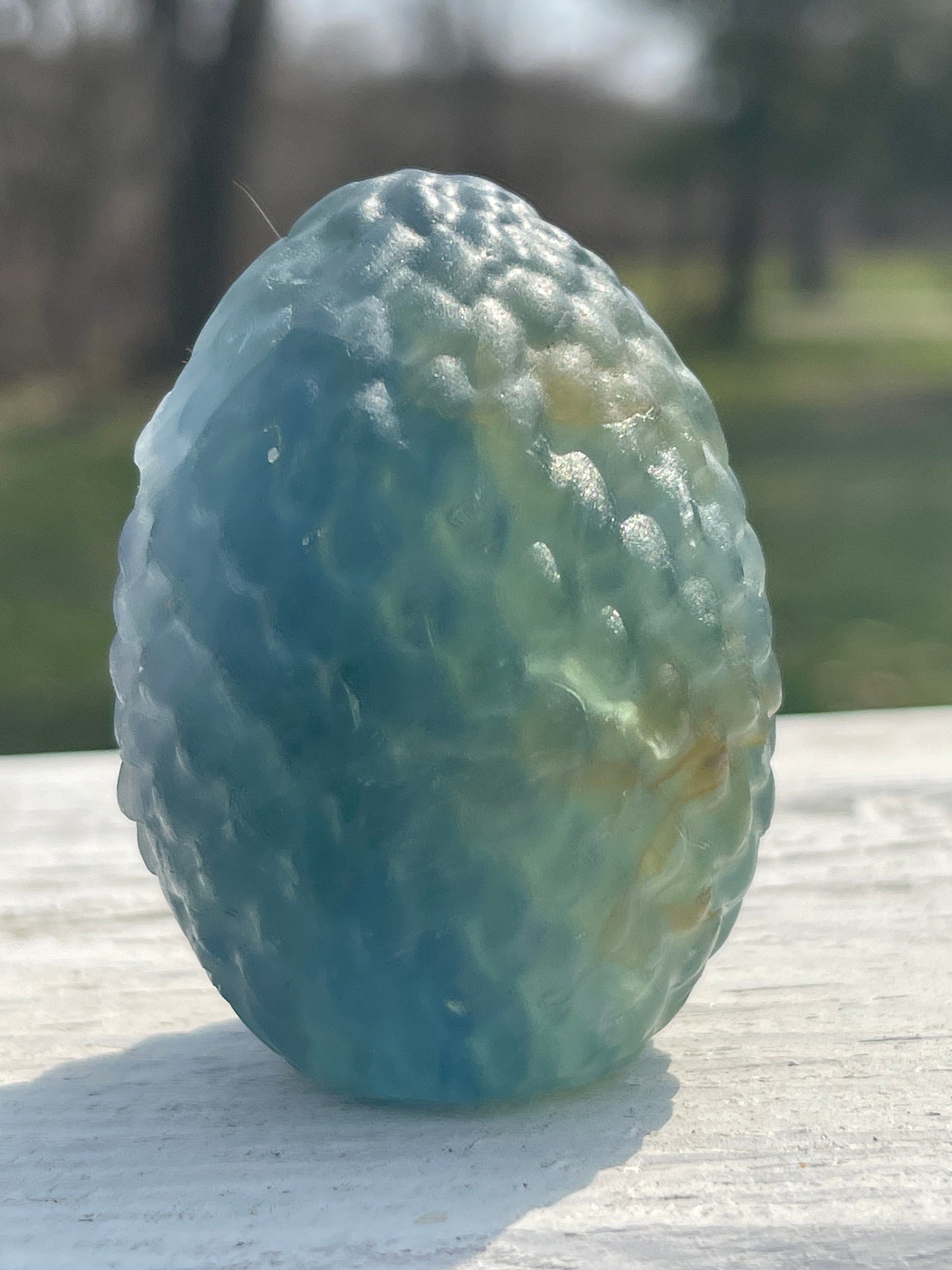 Green Fluorite Crystal Dragon Egg Carving
