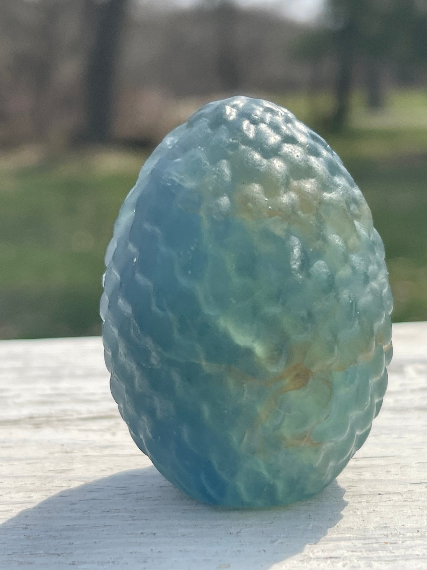 Green Fluorite Crystal Dragon Egg Carving